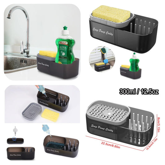 Soap dispenser with sink sponge holder