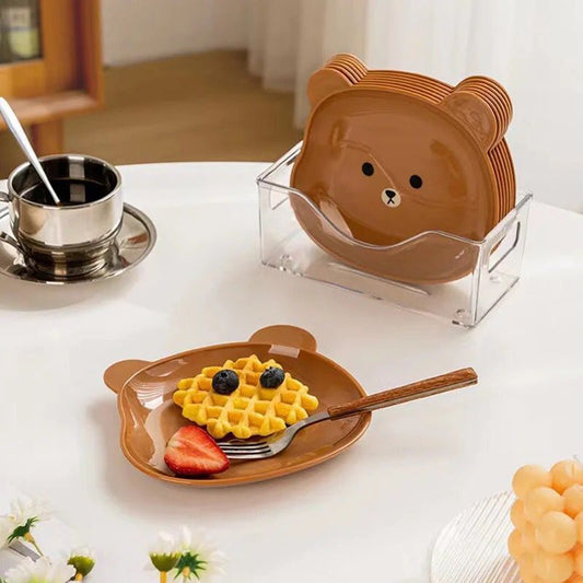 Mini Cute Cartoon Shape Bear Spit Bone Dish Creative Desktop Trash Tray Snack Food Residue Fruit Plate Kawaii Kitchen Tableware Pack of 8