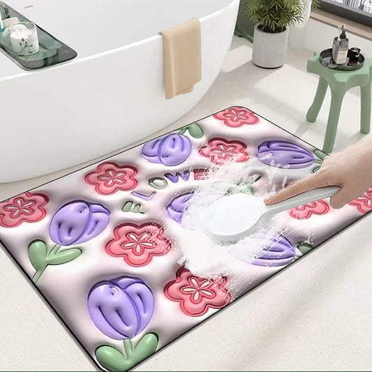 3D Flower Bathroom Rugs Non Slip Bath Mat, Quick-Drying Bathroom Mats, Funny Cute Extra Soft Absorbent Living Room Floor Mat, Rubber Non-Slip Bottom, Machine Washable Bathmat. (Flower B, 16‘’x24‘)