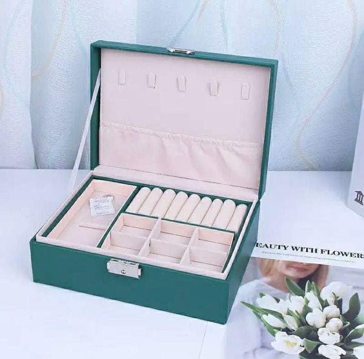 Double Layer Leather Jewellery Box, Earrings And Rings Storage Organizer