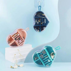 Travel Jewelry Box Women's Cute Mini Heart Round Shape Jewelry Organizer Necklace Earrings Rings Holder