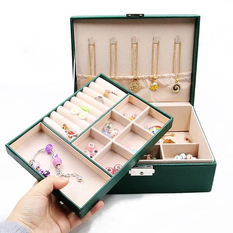 Double Layer Leather Jewellery Box, Earrings And Rings Storage Organizer
