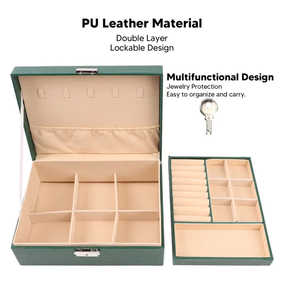 Double Layer Leather Jewellery Box, Earrings And Rings Storage Organizer