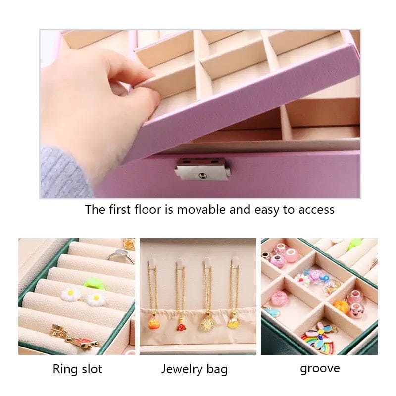 Double Layer Leather Jewellery Box, Earrings And Rings Storage Organizer
