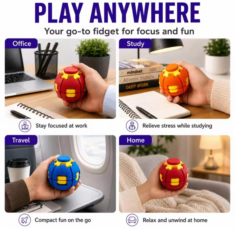 Fidget Magic Ball Spinner Cube Toy, 3D Fidget Spinner Ball Toy, Stress Relief Rotating Gyro Puzzle, Educational Desk Toy