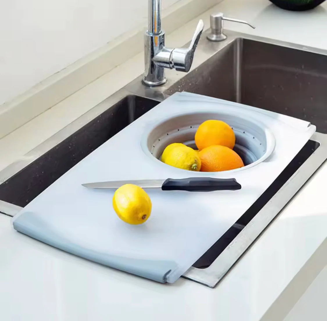 Multifunctional Cutting Board with Sink Drain & Strainer