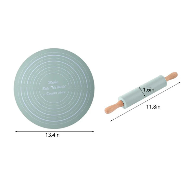 Silicone Dough Mat With Rolling Pin Set