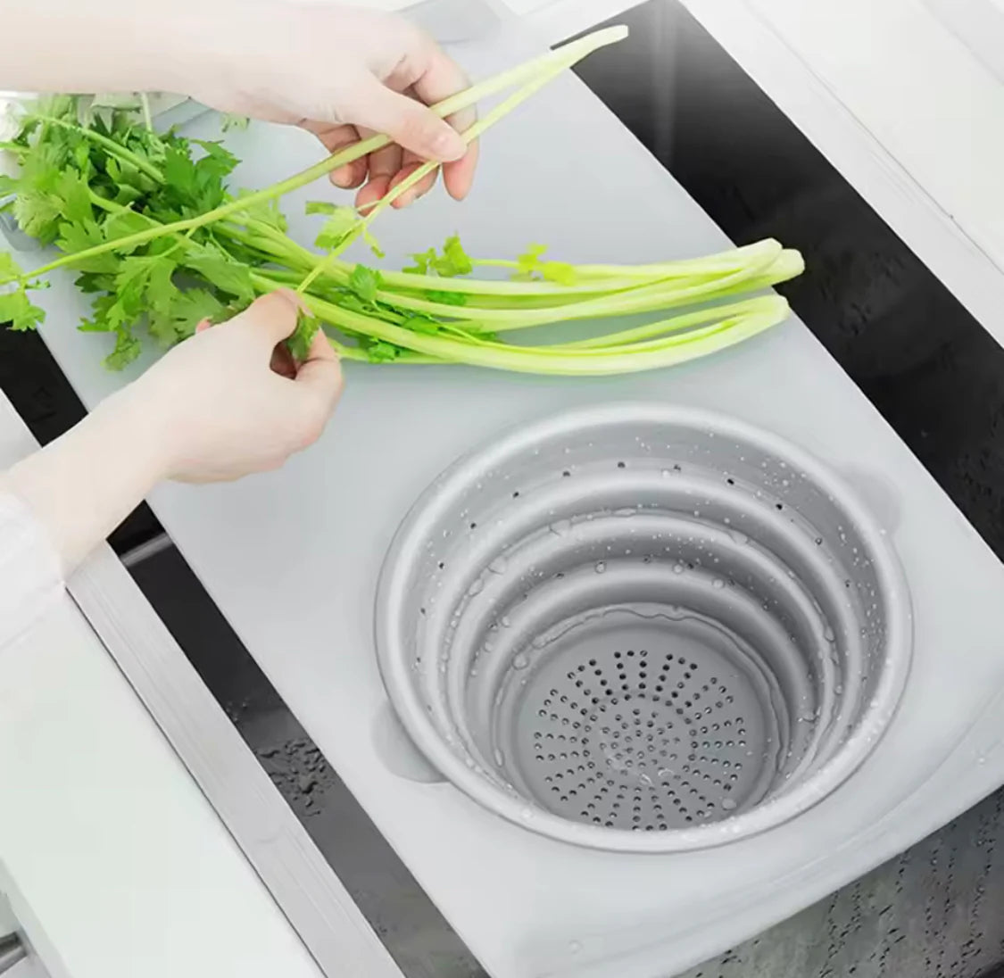 Multifunctional Cutting Board with Sink Drain & Strainer