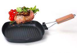 24cm Non-Stick Cast Iron Steak Frying Pan Folding Wooden Handle Fry Pan