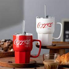 Bold Coffee Mug With Glass Straw, Office Water Thermal Mug, Ceramic Coffee Cup With Straw, Milk Tea Coffee Mug, Coffee Mug With Straw And Lid