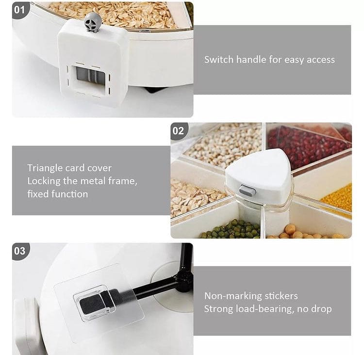 Wall Mounted 6 Grids Grain Storage Wheel, Rotatable Cereal Container, 6 in 1 Rotatable Wall Mounted Rice And Pulses Container