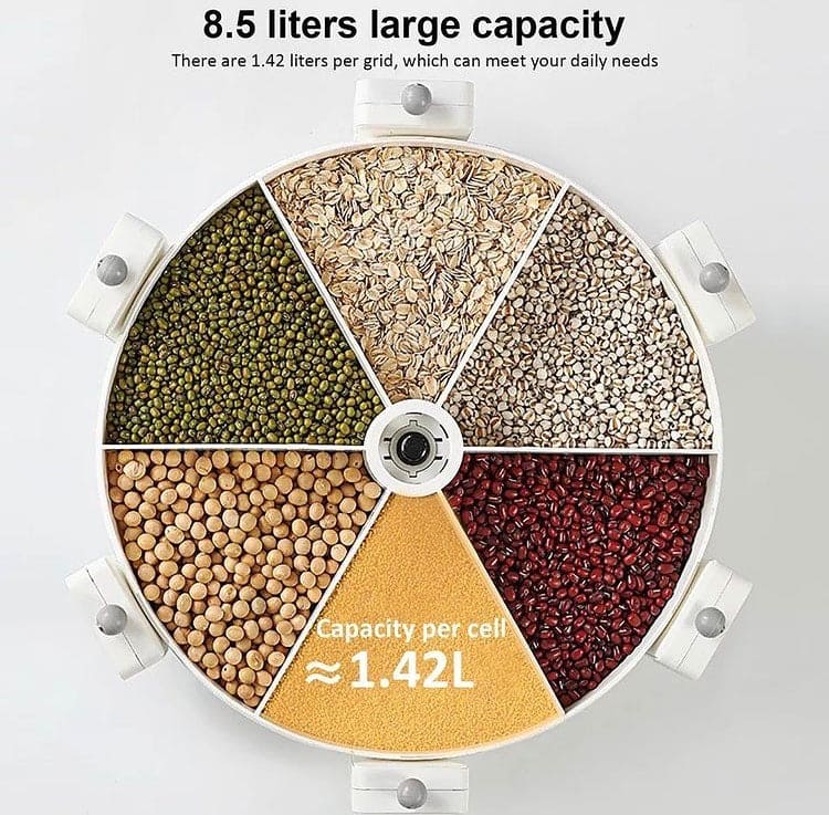 Wall Mounted 6 Grids Grain Storage Wheel, Rotatable Cereal Container, 6 in 1 Rotatable Wall Mounted Rice And Pulses Container