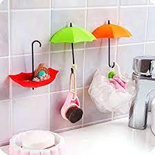 3 Pcs/Set Cute Umbrella Sticky Hooks No Punch Colorful Key Hangers Kitchen Bathroom Storage Hooks