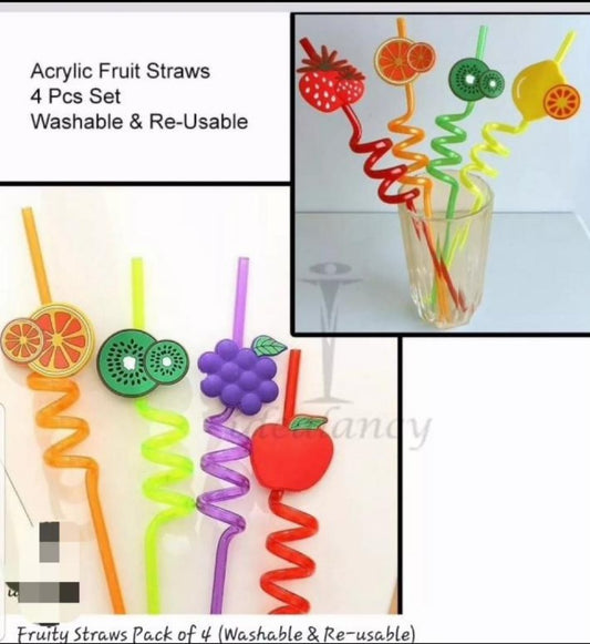 4 pcs Colorful Cartoon Art Drinking Plastic Fruit Straws For Kids & Wedding Party Birthday