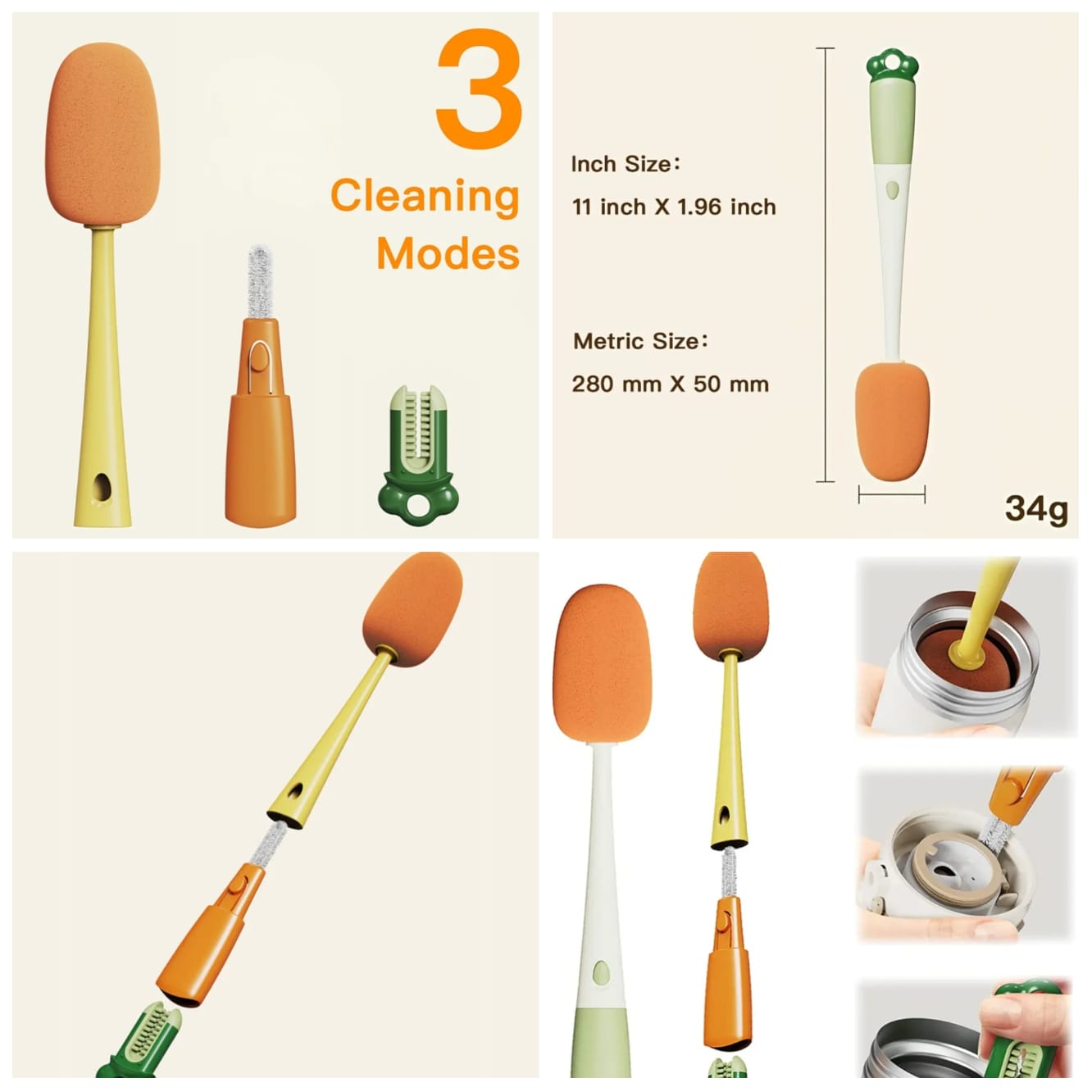 3 in 1 Bottle Cleaning Brush Sponge