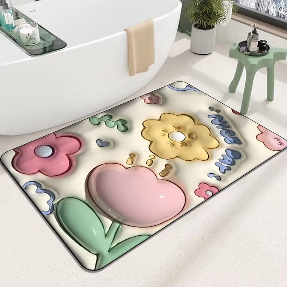 3D Flower Bathroom Rugs Non Slip Bath Mat, Quick-Drying Bathroom Mats, Funny Cute Extra Soft Absorbent Living Room Floor Mat, Rubber Non-Slip Bottom, Machine Washable Bathmat. (Flower B, 16‘’x24‘)