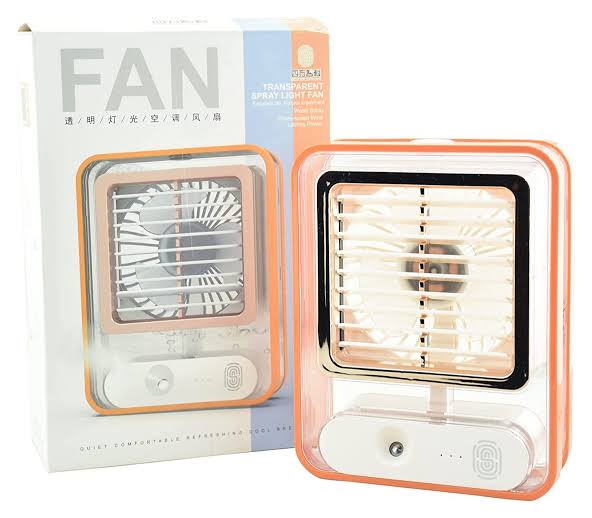 Transparent Spray Light Fan Mini Portable Desk Fan with Mist Spray LED Night Light