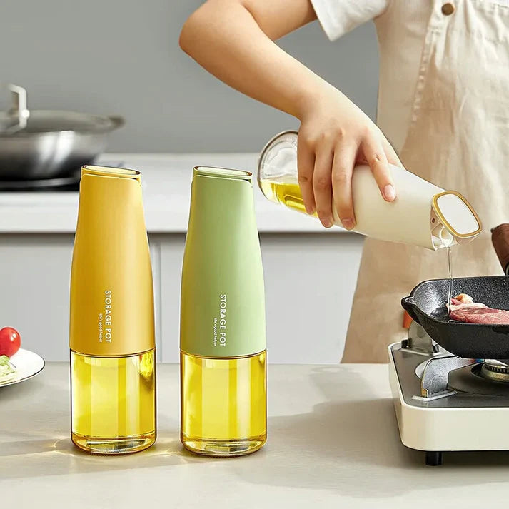 Transparent Glass Oil Bottle Automatic Opening Vegetable Oil Pot Creative Seasoning Storage