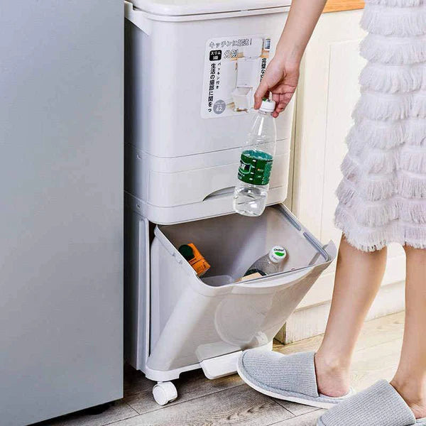 3 Layer Storage Trash Bin With Wheels