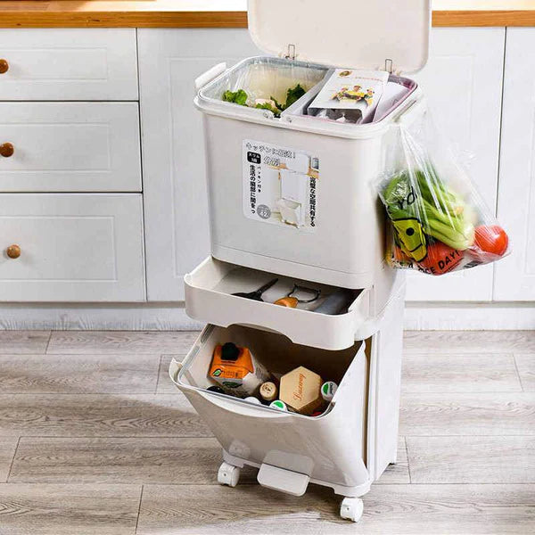 3 Layer Storage Trash Bin With Wheels
