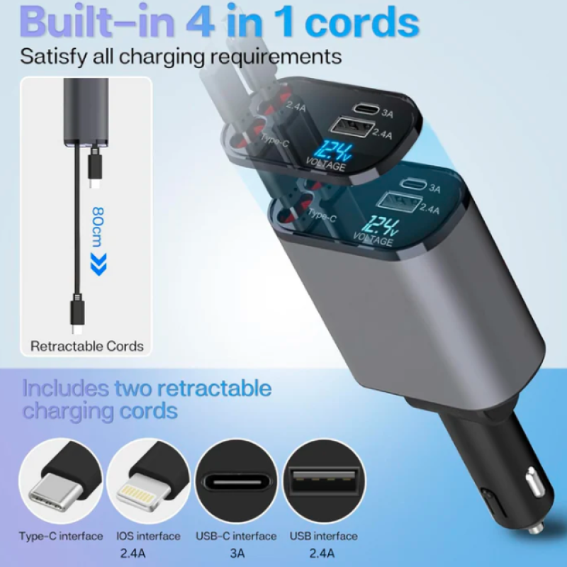 4 In 1 Retractable Car Charger with Free Delivery