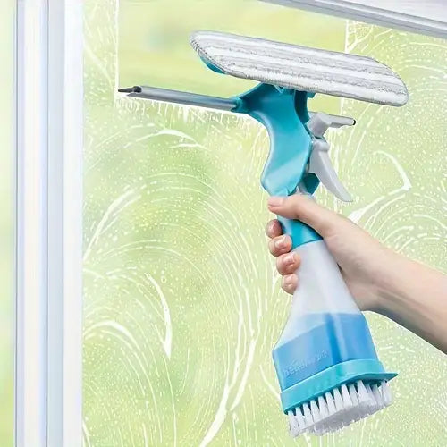 4 In 1 Double Sided Window Cleaning Squeegee With Spray Bottle