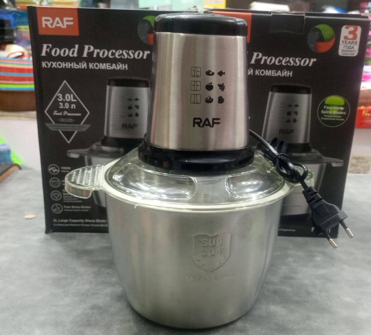 RAF Meat Grinder 3L 1000W -Stainless Steel - Electric Chopper Meat Grinder - Mincer, Food Processor, Slicer