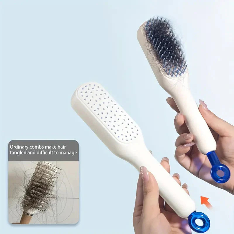 Self Cleaning Hair Brush, One Click Cleaning Telescopic Hair Comb