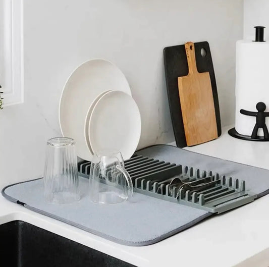 Dish Drying Mat, Multipurpose Plates Rack, Microfibre Absorbent Mat Pot Lid Holder