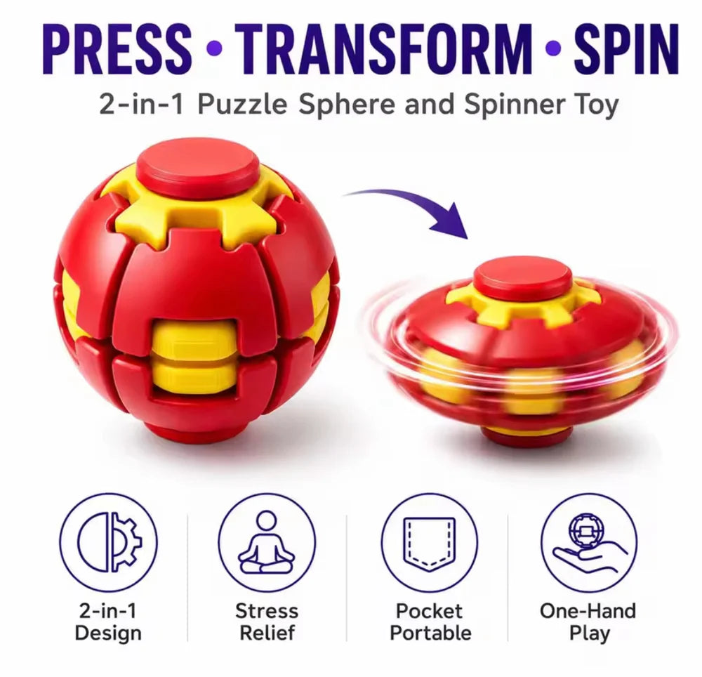 Fidget Magic Ball Spinner Cube Toy, 3D Fidget Spinner Ball Toy, Stress Relief Rotating Gyro Puzzle, Educational Desk Toy