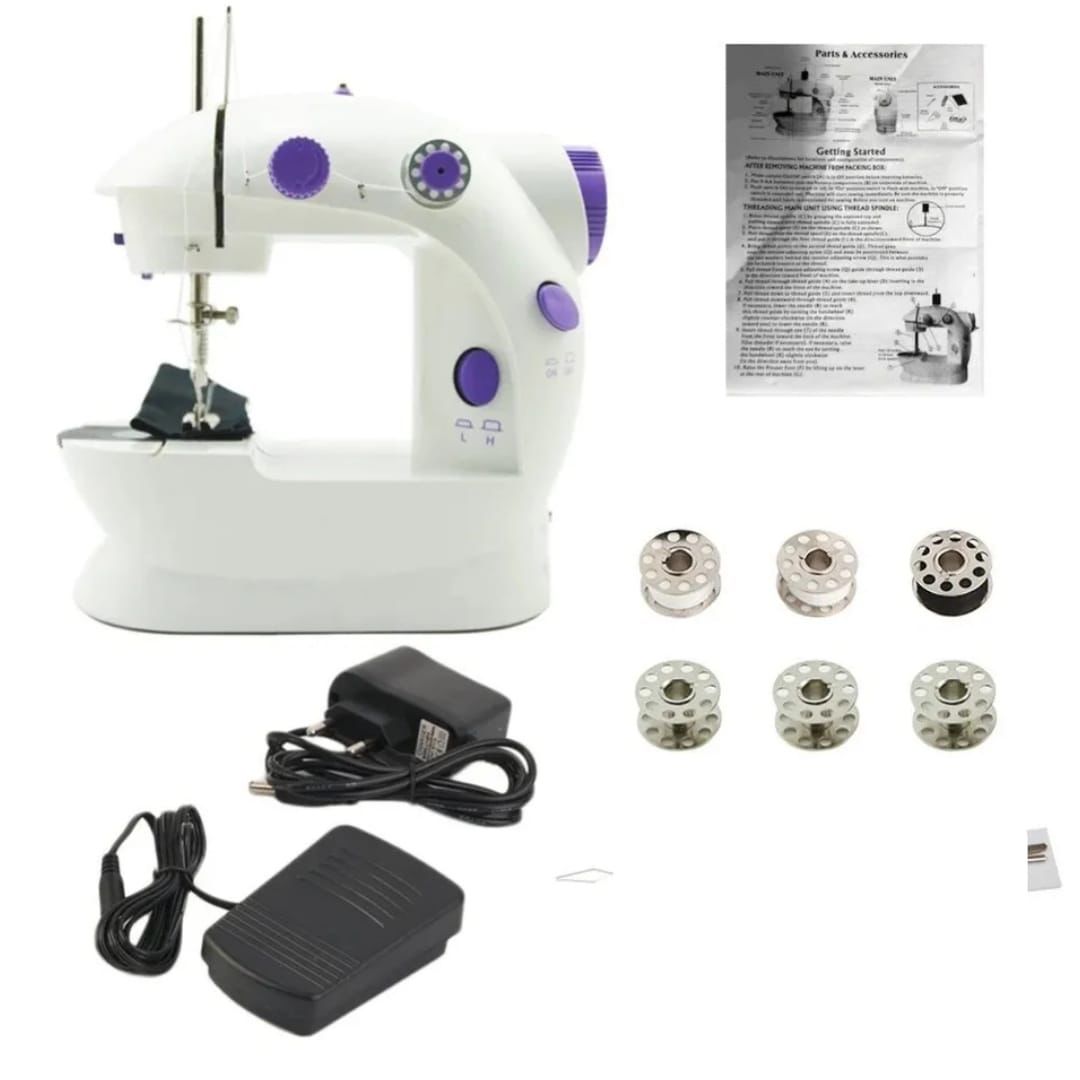 MINI SEWING MACHINE WITH DOUBLE THREADS AND TW SPEED CONTROL.