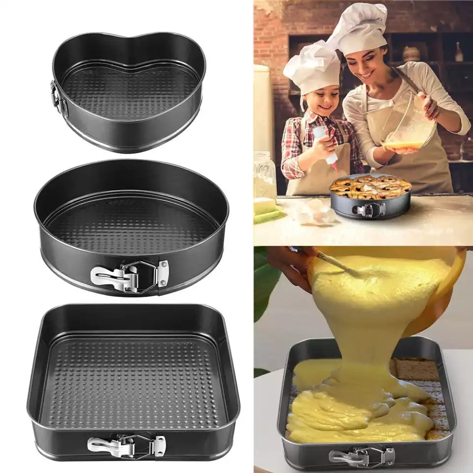 3pcs Non-stick Heart-shaped Carbon Steel Cake Mold Honeycomb Bottom Adjustable Bottom Baking Pan Baking Cake Baking