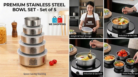 Set of 5 Stainless Steel Bowl Set  With Lids