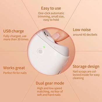 Rechargeable, Nail File, Electric, Automatic Nail Clipper, Two Speeds, Low Noise, Auxiliary Night Light, Power Indicator, Unisex, Suitable for Kids, Adults, Elderly,