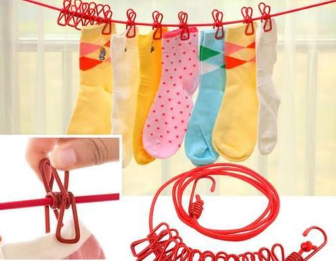 Clip&Hang 185CM Portable Clothesline With (12) Clip - Elastic, Windproof & Eco-Friendly for Travel & Home Use