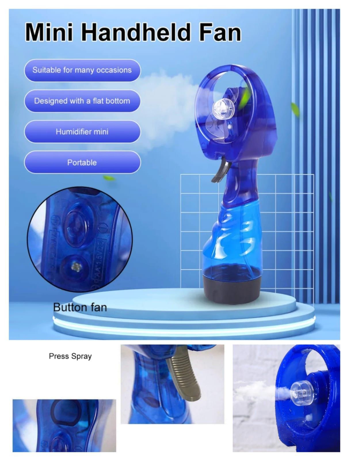 AA+ BATTERY OPERATED MINI HANDHELD WATER SPRAY FAN BOTTLE PORTABLE FOR SUMMER COOLING WATER MIST