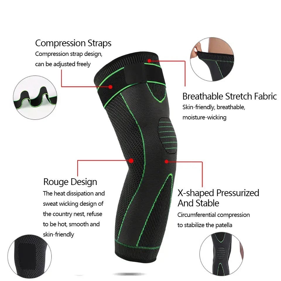 Long Leg Compression Knee Support with Adjustable Strap