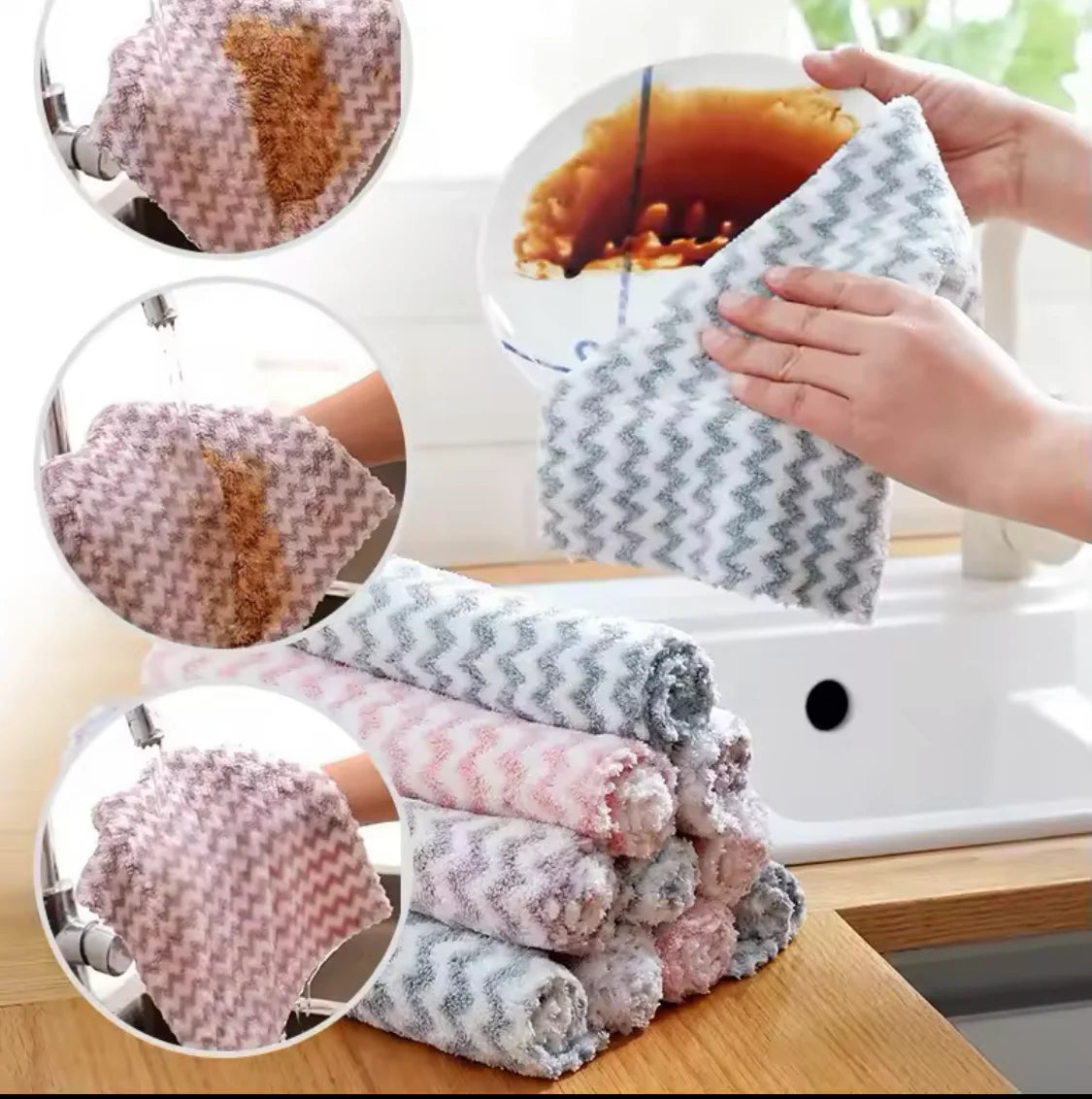 Pack of 4 Superfine Absorbent Dishwashing Cloths | Multipurpose Kitchen Cleaning