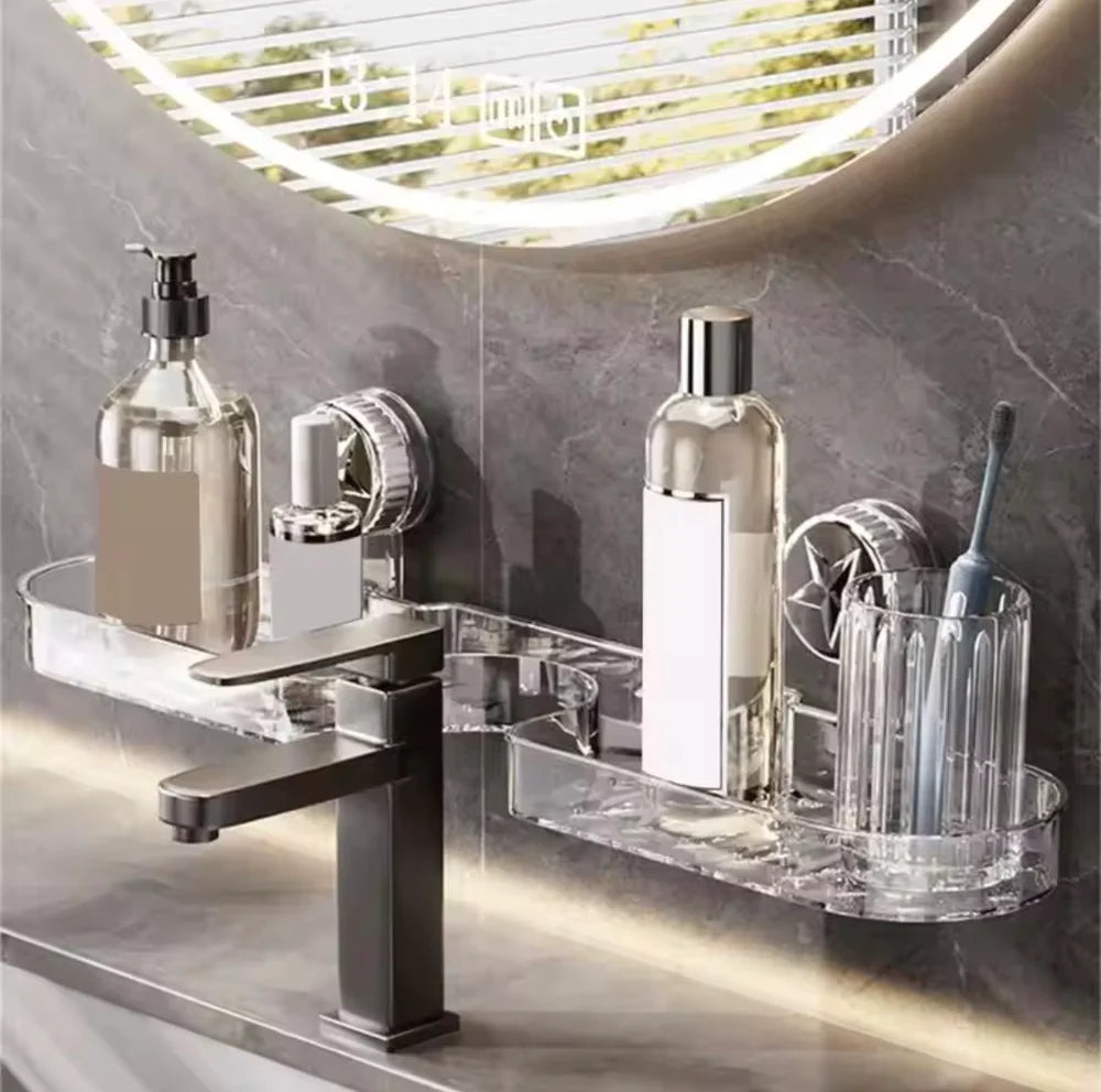 Bathroom Sink Faucet, Star Shaped Suction Cup Rack, Drainage Wall Hanging Storage Shelf, Single Layer Plastic Sticking Shelf