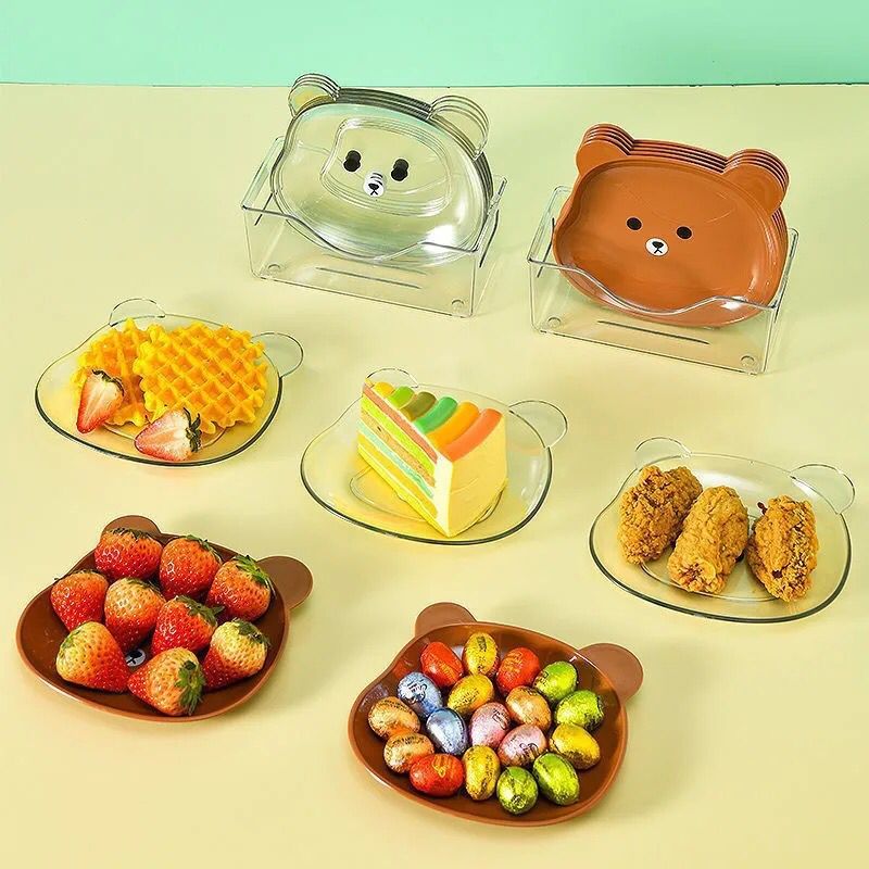 Mini Cute Cartoon Shape Bear Spit Bone Dish Creative Desktop Trash Tray Snack Food Residue Fruit Plate Kawaii Kitchen Tableware Pack of 8