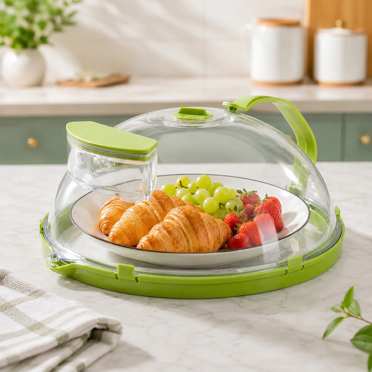 Transparent Food Cover Dome, Microwave Splatter Cover With Water Steamer, Reusable Microwave Food Cover, Kitchen Food Cover with Lock Clips