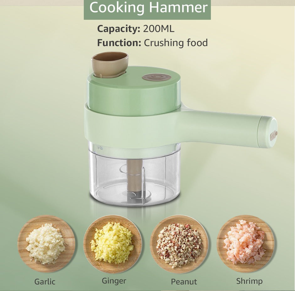 Handheld Vegetable Cutter Set Kitchen Multifunctional Garlic Chopper Meat Grinder Food Masher Slicer with USB Charging