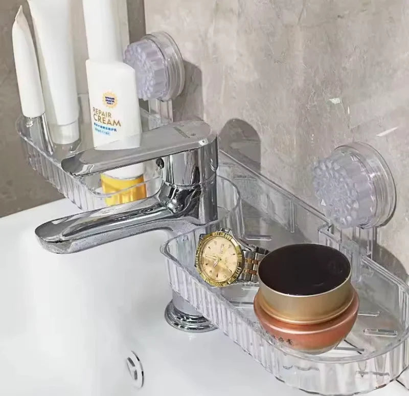 Bathroom Sink Faucet, Star Shaped Suction Cup Rack, Drainage Wall Hanging Storage Shelf, Single Layer Plastic Sticking Shelf