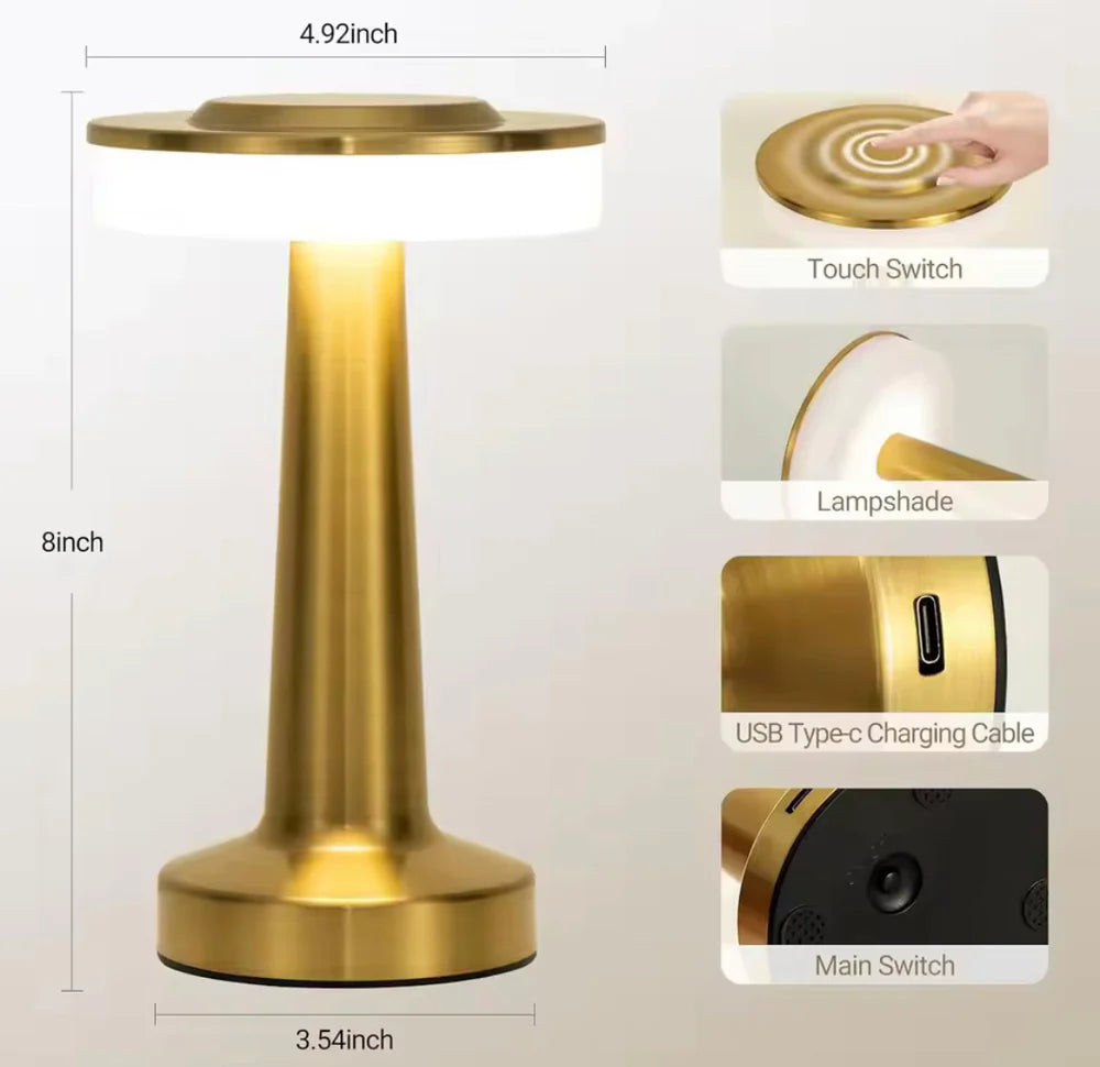LED Table Lamp, Touch Sensor Desktop Night Lamp, Wireless Bedroom Decor Light, Rechargeable