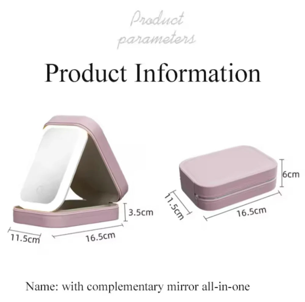 Travel Makeup Case With LED Light Mirror, Cosmetic Bag With LED Light Mirror, Portable Mini Jewelry Box With Adjustable LED Light Mirror