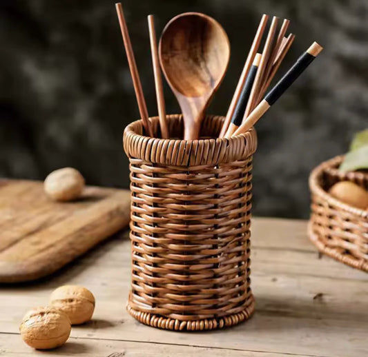 Imitation Rattan Chopstick Holder, Cutlery Utensil Organizer, Spoon Fork Chopsticks Storage Rack