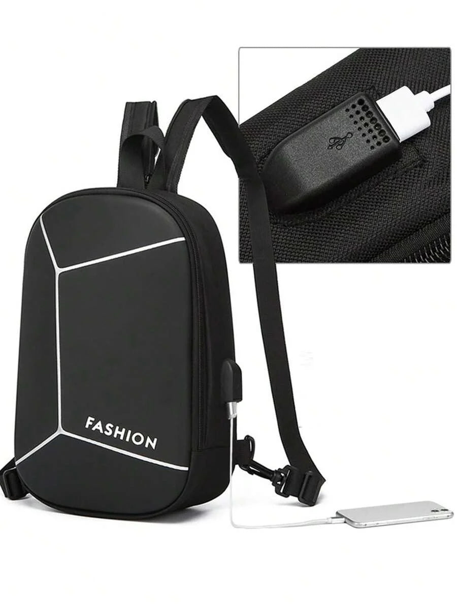 Hard Sling Bag With USB Port & Password Lock | Polyester Backpack | Anti-Theft Backpacks | Chest Bags
