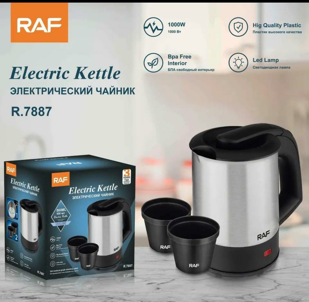 RAF Electric Kettle 0.5 Litre 500ml With 2 Coffee Cup