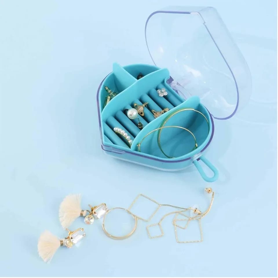 Travel Jewelry Box Women's Cute Mini Heart Round Shape Jewelry Organizer Necklace Earrings Rings Holder