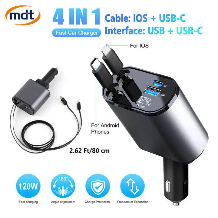4 In 1 Retractable Car Charger with Free Delivery